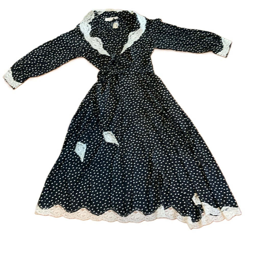 Victoria's Secret‎ Robe Women P/S Black Polka Dot Lace Trim Vintage NWT